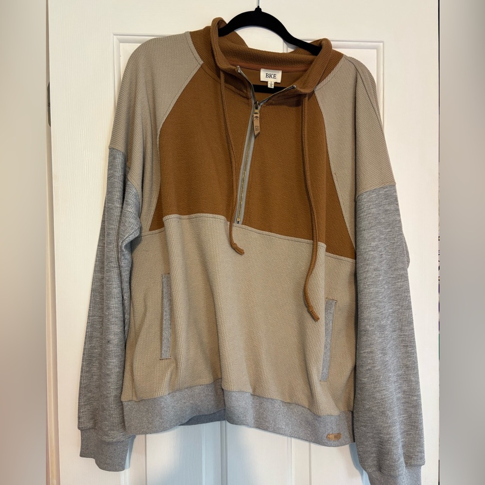 BKE Zip Up Sweater Brown and Gray Colorblock